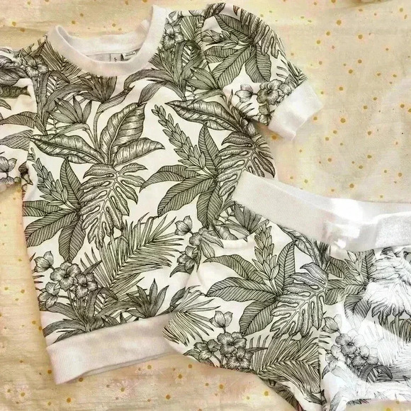 Janie and Jack French Terry Palm Sweatshirt and Shorts 6y‎ - Picture 1 of 4